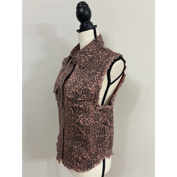 English Rose Womens Animal Print Sleeveless Vest Beaded Collar NWOT Size M/L - Picture 7 of 14
